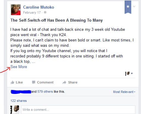 CAROLINE MUTOKO ON FB