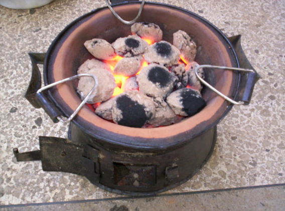 Briquettes burning