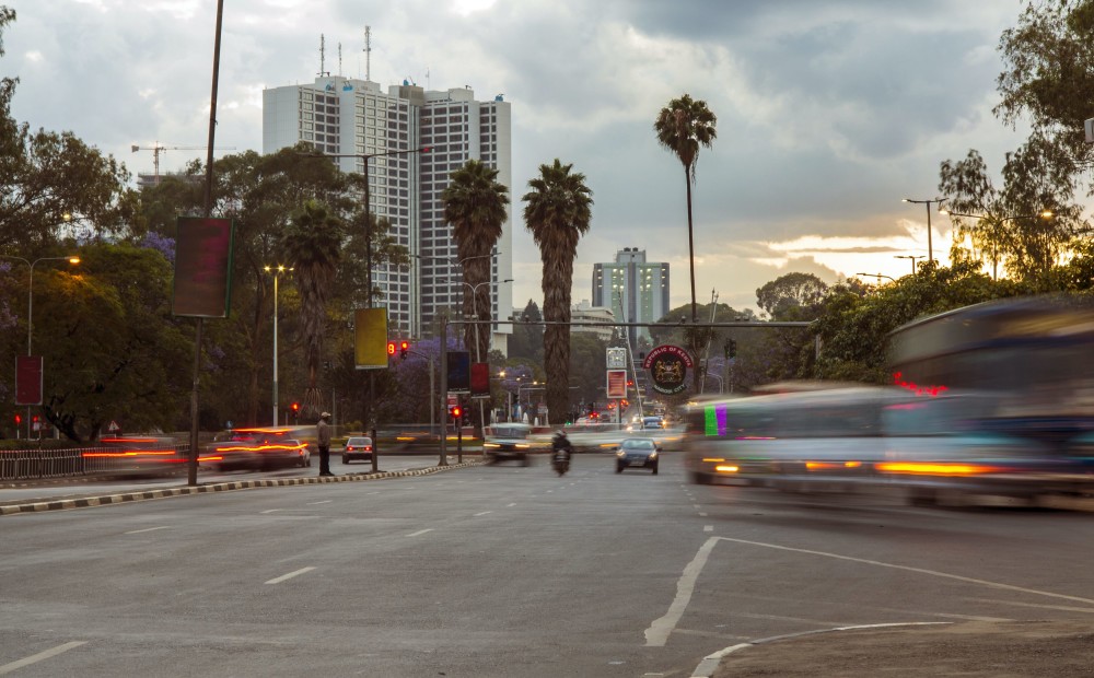 traffic motion in the city center of Nairobi, Kenya